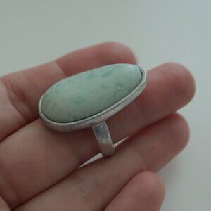Silver with Light Green Stone Chunky Statement Ring | 7.5